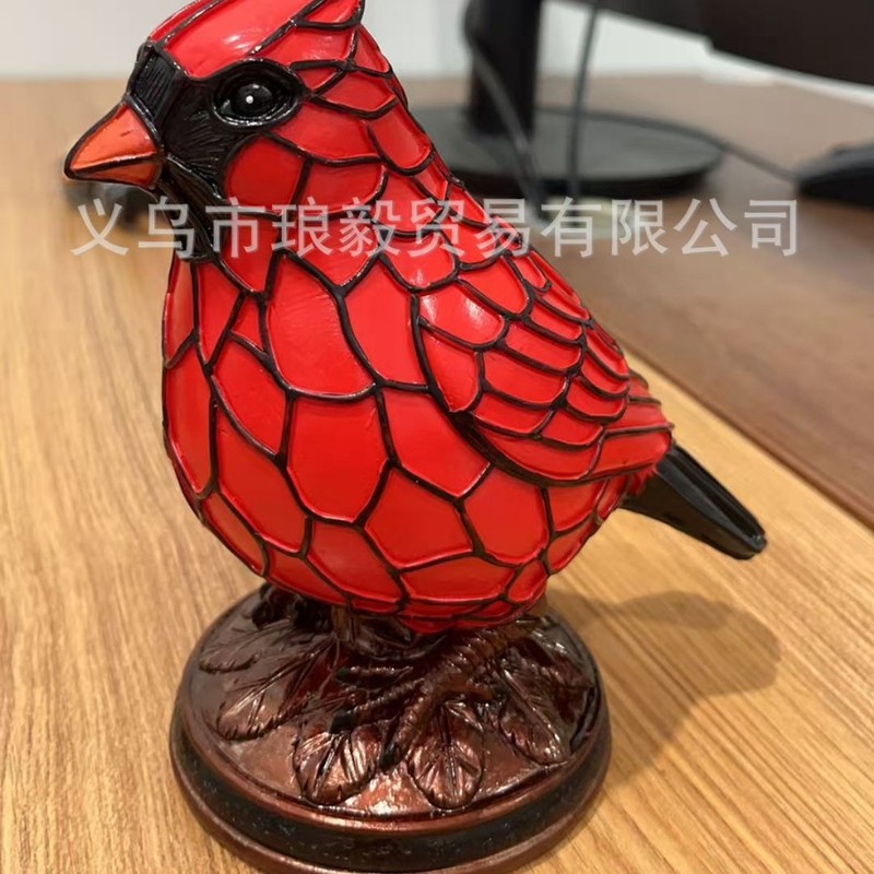 跨境新款树脂摆件Cardinal Lamp装饰红鸟动物台灯树脂装饰品|undefined