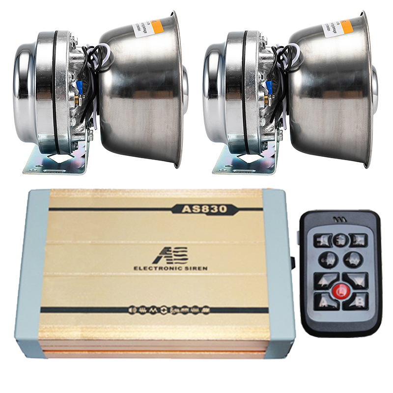 Car-mounted wireless 400W siren, car loudspeaker, high-pitched alarm, AS830C+ with heat-dissipating round speaker