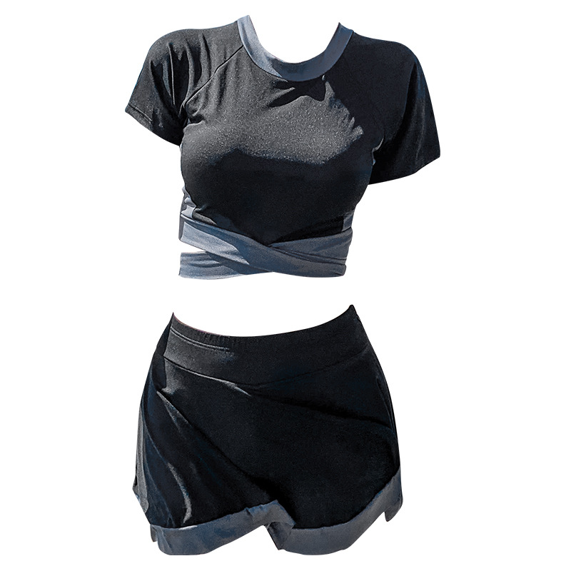 Traje de baño de dos piezas Deportes Falda de adelgazamiento de estilo coreano de moda para mujer traje de baño pequeño pecho push up traje de baño de dos piezas de aguas termales