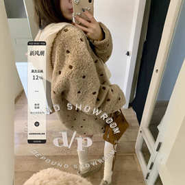 ASHENONLINE  奶茶啵啵 原创羊羔毛外套大码毛呢外套慵懒保暖波点