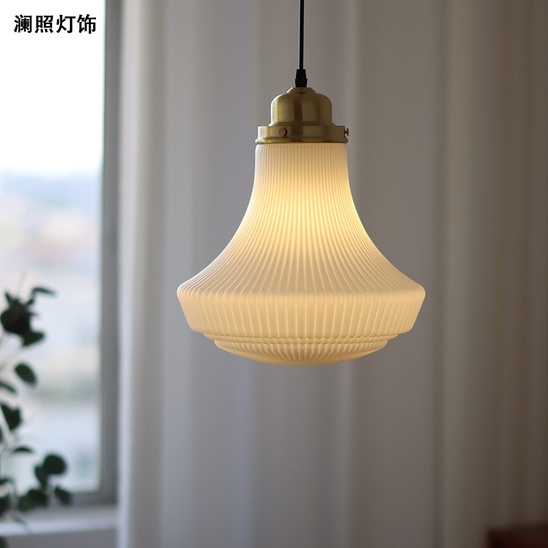 Malmo Classical All Copper White Jade Glass Lamp French Middle Ancient Retro Restaurant Front Desk Bar Homestay Court Chandelier