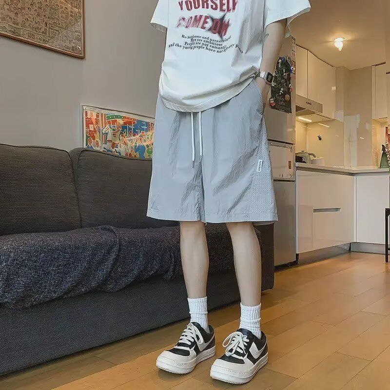 夏季速干美式薄款多巴胺网眼短裤透气沙滩裤宽松休闲五分裤子男士|undefined