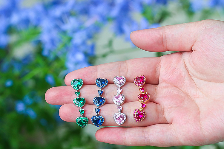 Copper Material Geometric, Heart Shape Pattern Retro Geometric Heart Shape Copper Earrings Plating Zircon Copper Earrings