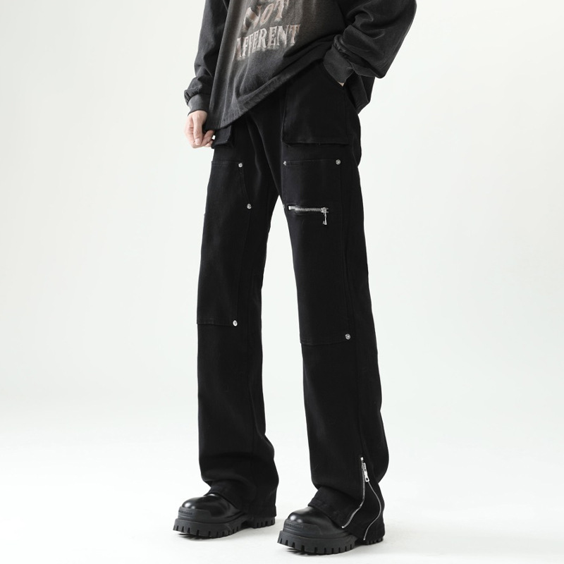 Heavy-Duty Lumberjack Pants for Women, Autumn Trendy Brand, Deconstructed Design, Straight-Leg Pants, Functional Style, Slightly Flared Jeans, High-Waisted