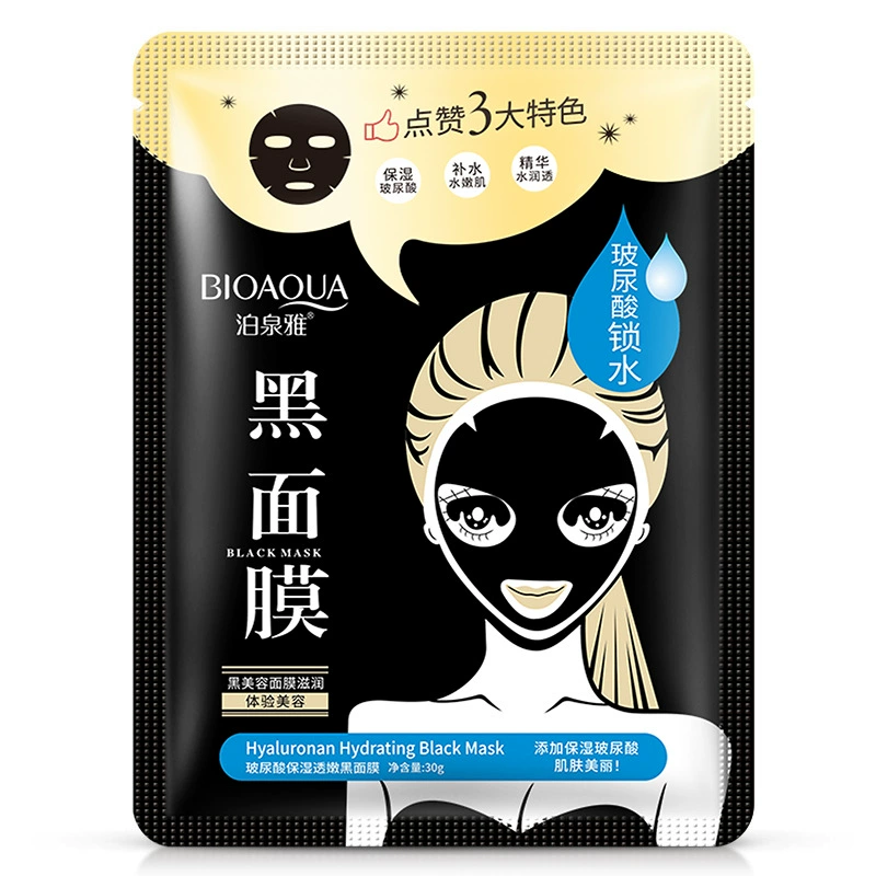 Маска для лица (BIOAQUA) с гиалуроновой кислотой, чёрная увлажняющая и для пор, 30 г