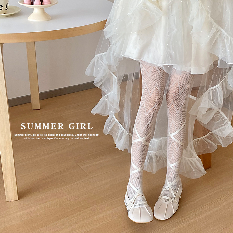 Verano caliente delgada chica desgaste malla jacquard encaje sobre la rodilla hueco y2g Lolita japonés negro pantimedias