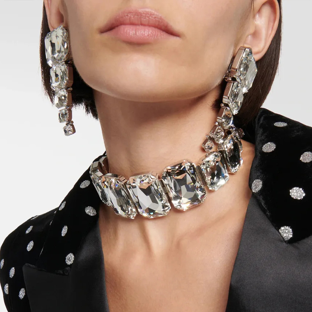 Personalizado moda rhinestone collar traje europeo y americano cuadrado exagerado collar diseño pendientes conjunto de joyas