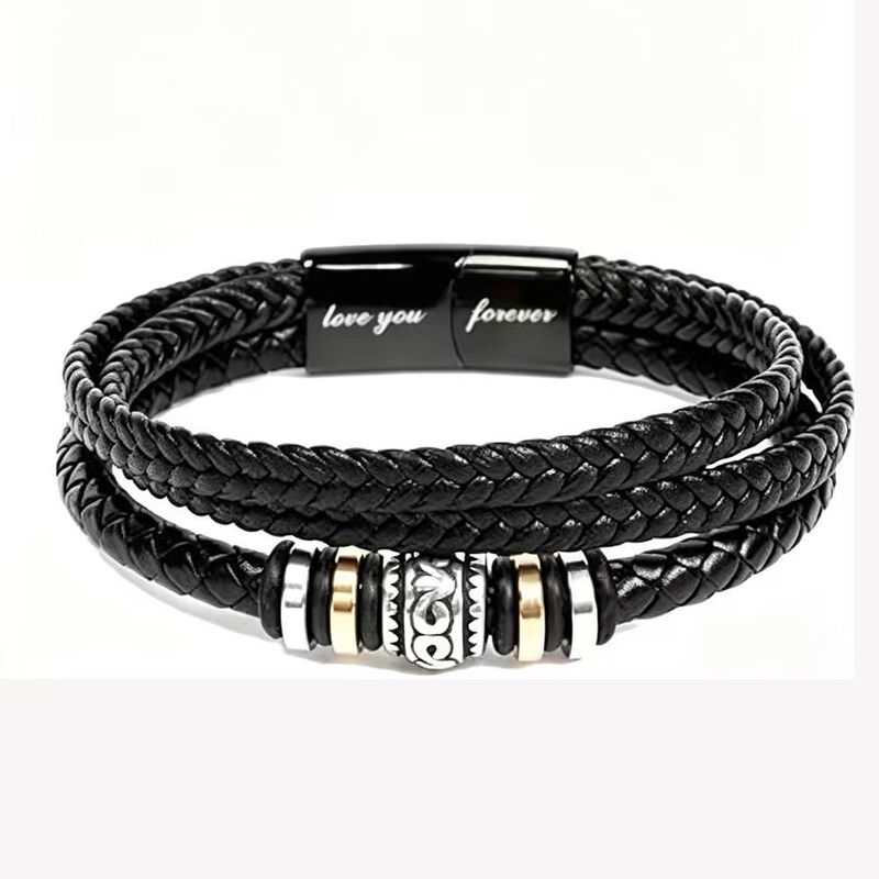 Cross-border best-selling men's woven leather bracelet with stainless steel magnetic clasp and engraved text, three-layer leather bracelet Cross-border best-selling men's woven leather bracelet with stainless steel magnetic clasp and engraved text, three-layer leather bracelet