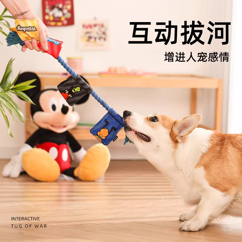 Disney Mickey serie de perros tira de cuerda de mordida cuerda de juguete Keqi tibetano resistente a los dientes de mordida interactiva tira de perros grandes