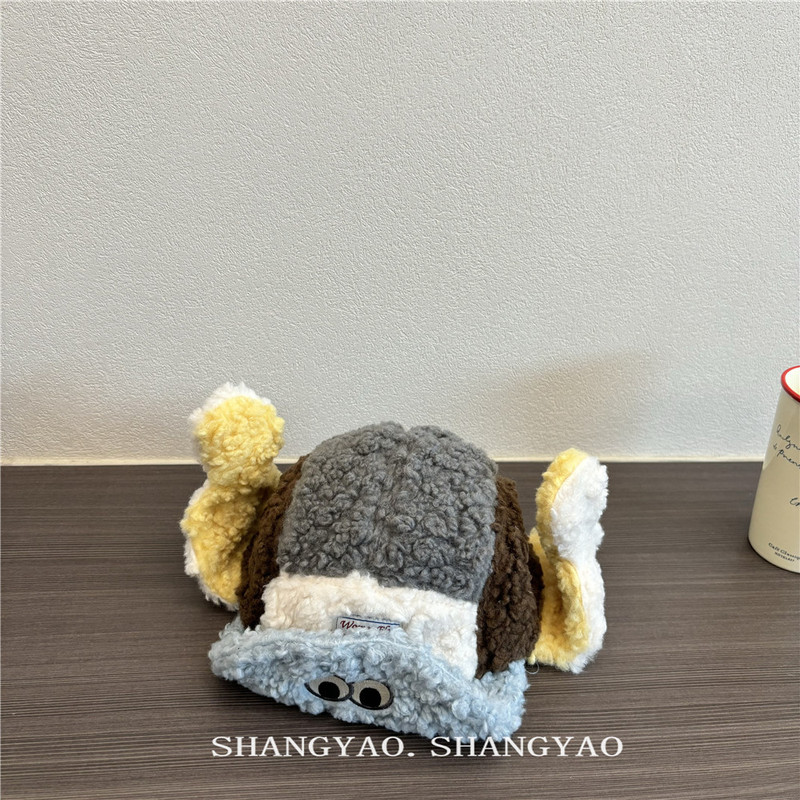 冬季儿童帽子保暖羊羔绒鸭舌帽男女童 护耳雷锋帽ins眼睛亲子款潮|undefined