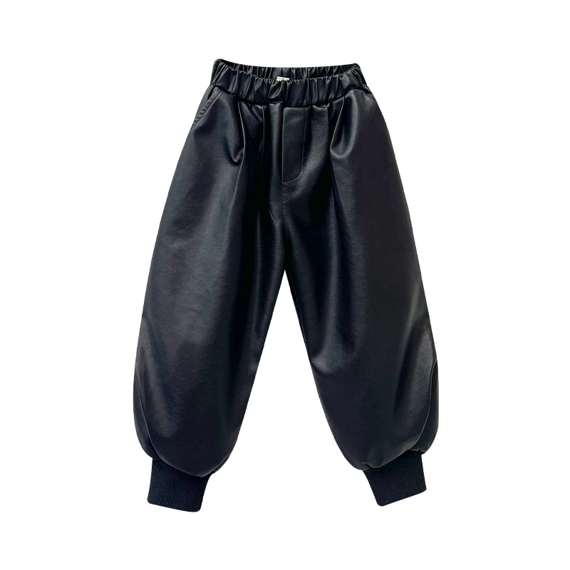 소년의 겨울 두꺼운 바지 2025 겨울 새로운 퀼트 PU 가죽 바지 어린이 한국 스타일 두꺼운 부츠 트렌디