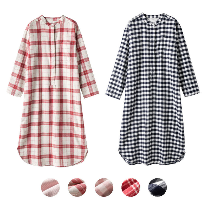 Flannel Long Sleeve Indian Style Nightgown Autumn and Winter New Cotton Brushed Women's Stand Collar Pajamas Long Dress Home Clothes