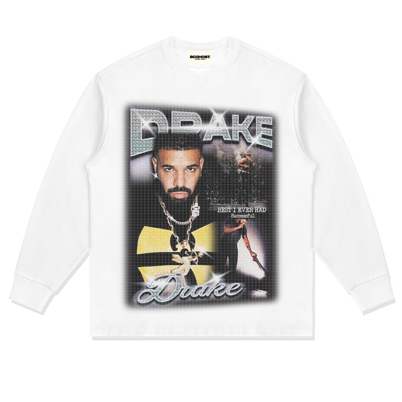 Drake hip hop rap americano street fashion estampado vintage hecho viejo lavado pesado suelto mangas cortas