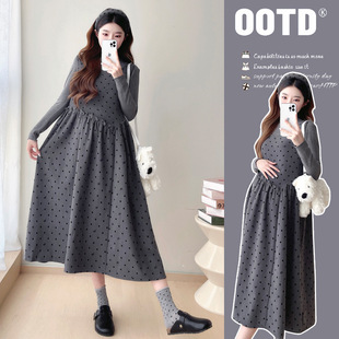 Real shot in stock maternity clothing autumn and winter Korean sweet dress sweater base shirt two-piece set
