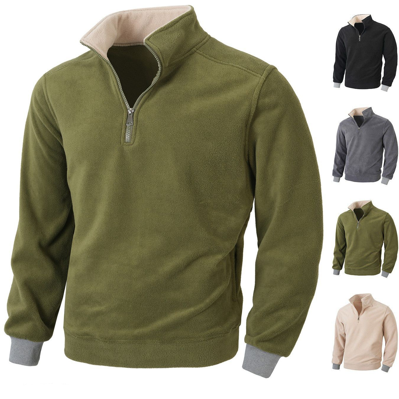 新款跨境男装新款双面绒半拉链休闲立领卫衣男士秋冬夹克外套