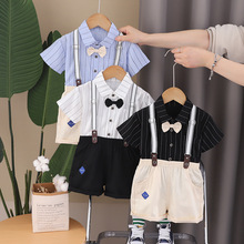 男宝宝夏装套装2024新款男童夏季周岁礼服婴儿童衬衫短袖两件套潮
