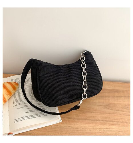 2024 autumn and winter new style portable small square bag plush shoulder fashion retro corduroy armpit baguette bag handbag