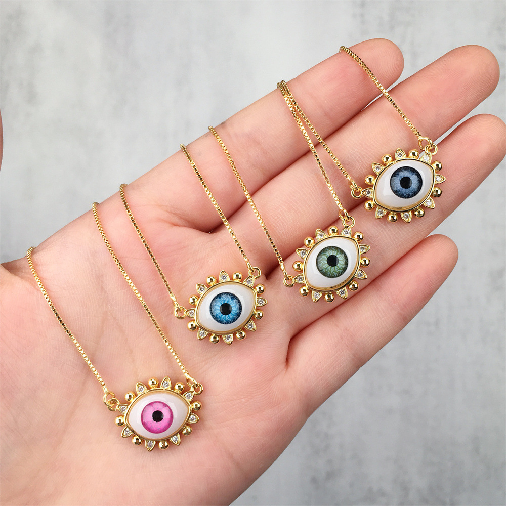 devilu0027s eye resin pendant double layered copper necklace wholesale nihaojewelry