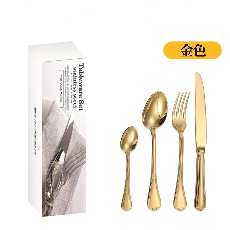 Cross-border 304 cuchillo y tenedor de acero inoxidable cucharas de cubierta de alta calidad hotel cuchillo y tenedor de filete de comida occidental set de 24 piezas de caja de regalo