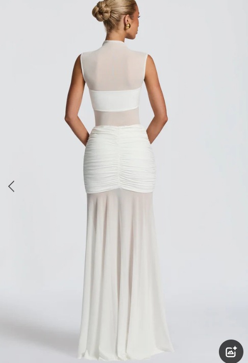 Elegant Bodycon Dress For Women Sexy Sheer Long Dress With Pleated Patchwork Slim Fit High Neck American Style_ecoleips.com