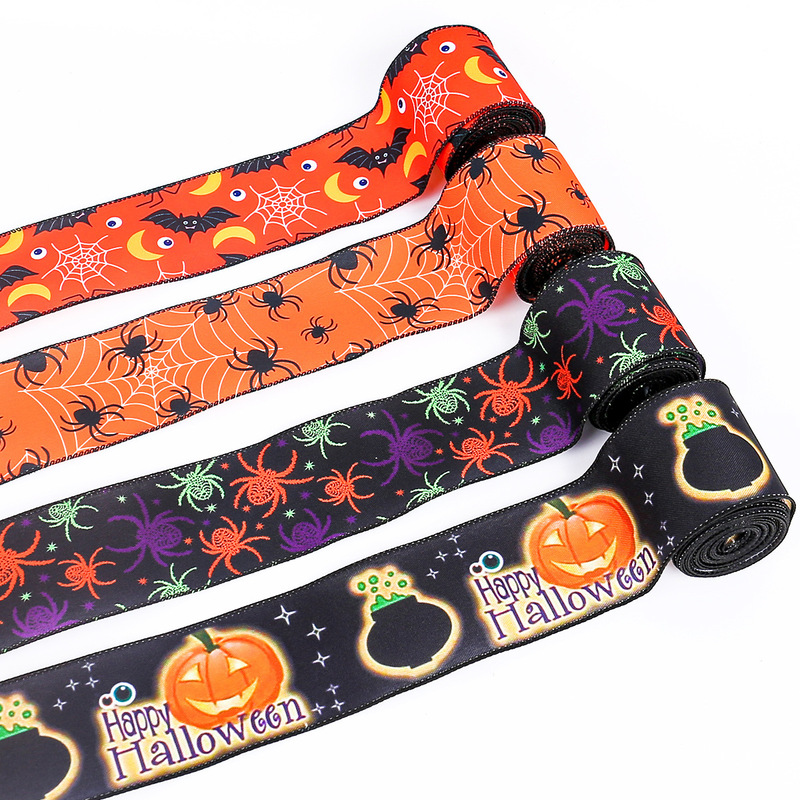 クリエイティブハロウィーンスパイダープリントリボンお化け祭りパーティー装飾リボンdiy装飾品リボン材料|undefined