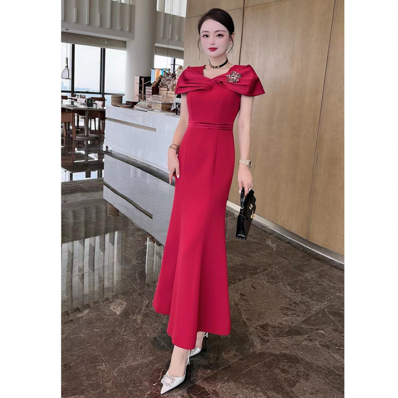 High-End French-Style Slimming Mermaid Wedding Banquet Evening Dress for Mother-In-Law, Noble Summer Dress
