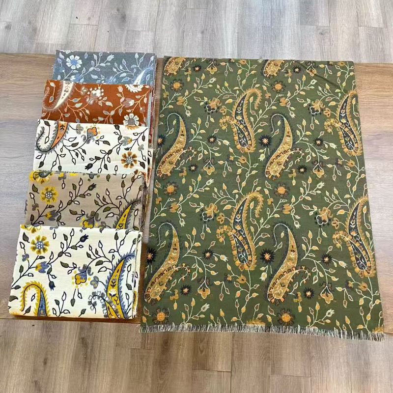 她信跨境秋冬植物印花佩斯纹利花朵图案ins风设计感围巾scarves|undefined