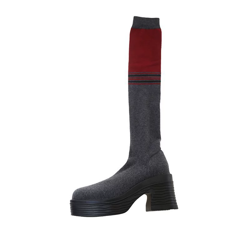 Demi-season high boots platform, elastic socks, plus size