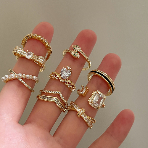 High-end zircon ring for women, light luxury niche, exquisite design, fashionable personality, open index finger, ins trend internet celebrity