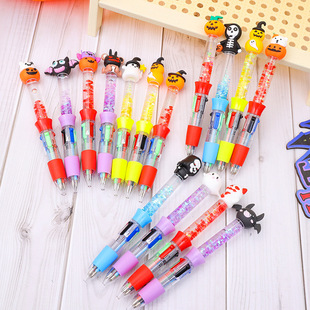 Cross-Border Halloween Mini Quicksand Four-Color Ballpoint Pen Cute Cartoon Halloween Gift Colorful Prizes