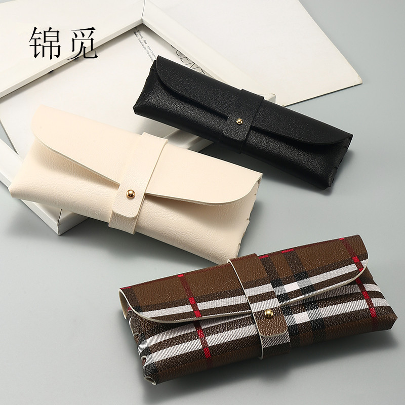 Woven Plaid Classic Handmade Leather Nail Buckle Glasses Case Advanced Sense Portable pvc Sunglasses Soft Bag