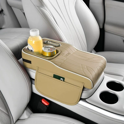 Ambient light-absorbing strip car armrest box pad, height-increasing cushion, protective cover, car central storage box, multifunctional tissue box (Armrest box pad) - off-white