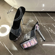 15CM超高跟婚庆水晶鞋透明舞台演出鞋夜场闪亮