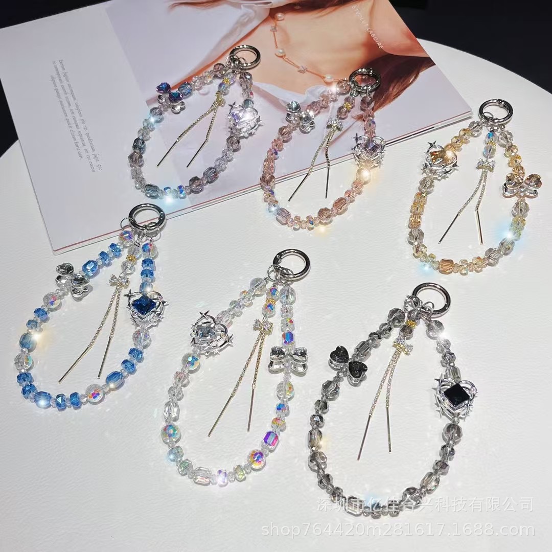 Amor zircon diamantes mariposa colgante de cristal cuentas de teléfono móvil colgante cadena de PVC ligera de lujo temperamento boutique doble cadena