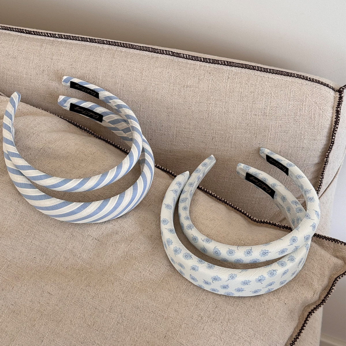 韩系新款夏日清新蓝白条纹碎花海绵发箍气质外出高颅顶发卡发饰女