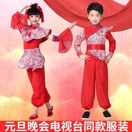 六一儿童新年红色喜庆演出服中国风打鼓服幼儿秧歌服开门红舞蹈服