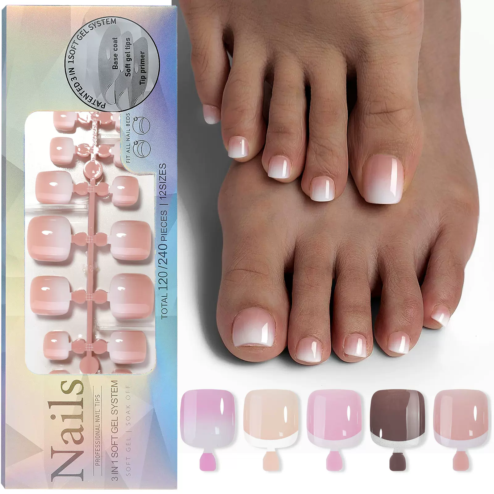 跨境nails法式脚指甲美足脚甲成品穿戴甲甲片磨砂脚趾甲贴片批发