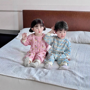 25 Spring and Autumn Thin Children's Sleeping Bag Double Gauze Long Sleeve Sleeping Bag for Boys and Girls Air-conditioned Room Leg Anti-kick Artifact