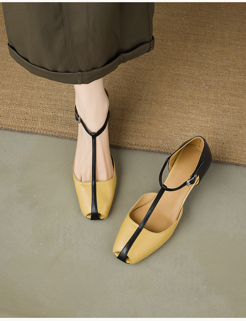 Sandal nữ cao gót phong cách Pháp cổ điển, quai chữ T, gót xuồng, mũi hở — màu nâu chi tiết 7