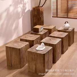 老榆木复古木墩坐凳工艺品酒店民宿玄关装饰木桩底座茶几树桩