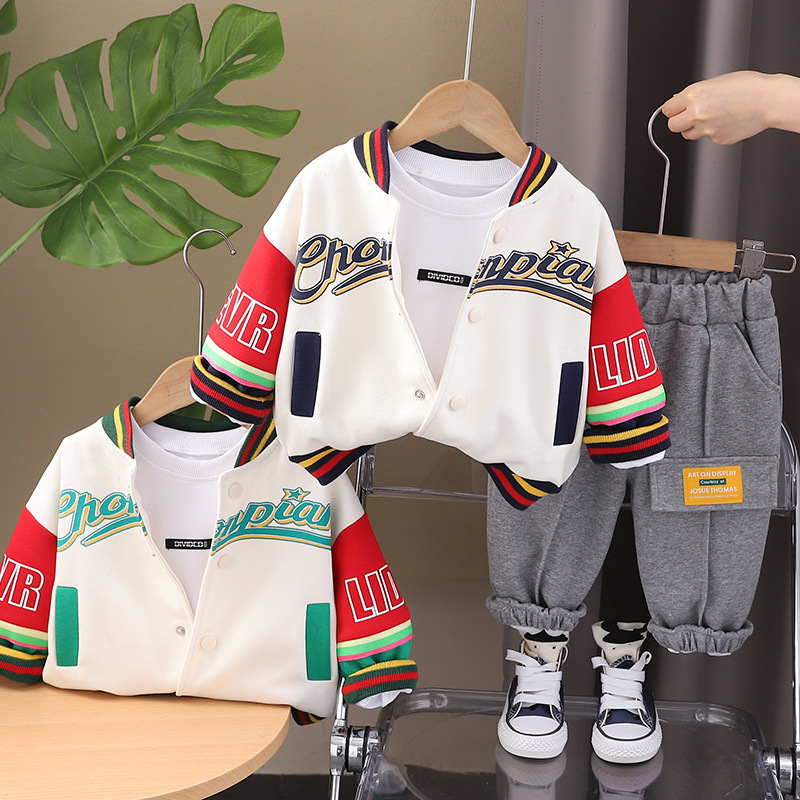 Boys Baseball Jacket Three-piece Set For Infant And Children_voghion.com