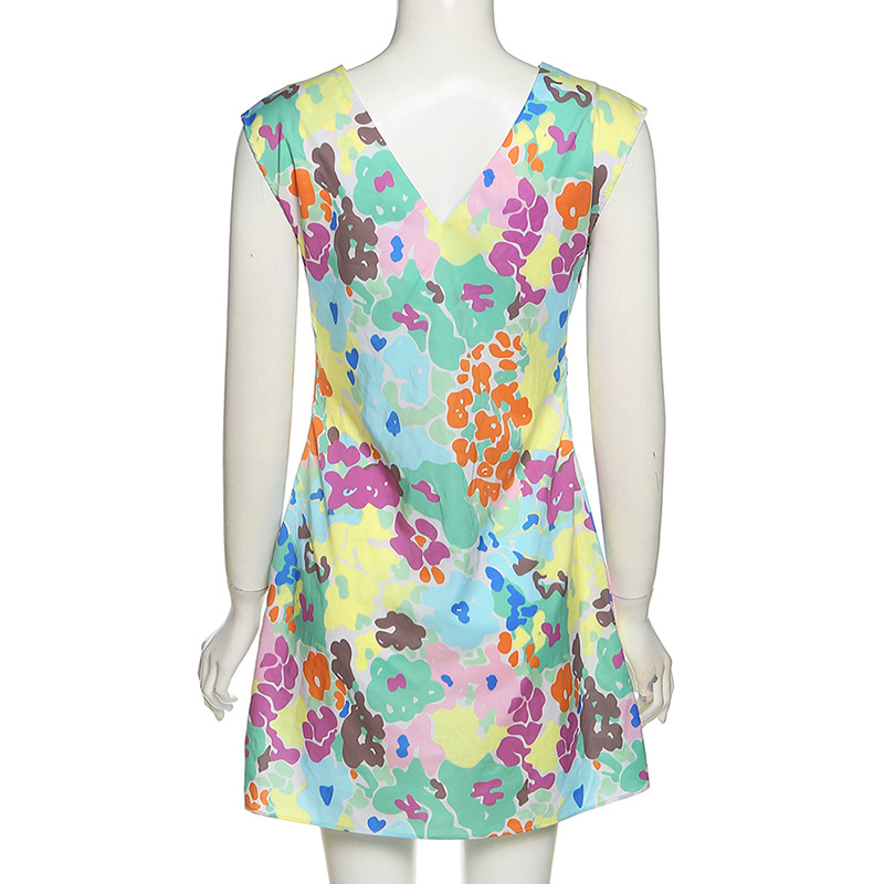 Spring And Summer New Women's Fashion V-Neck Low-Cut Sleeveless Slim-Fit Printed Hip Dress Women