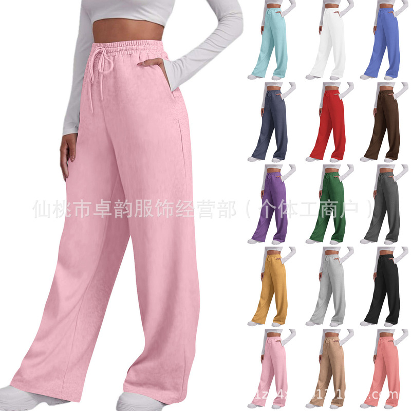 Cross-Border European and American New Style Straight Loose Drawstring Wide-Leg Sweatpants