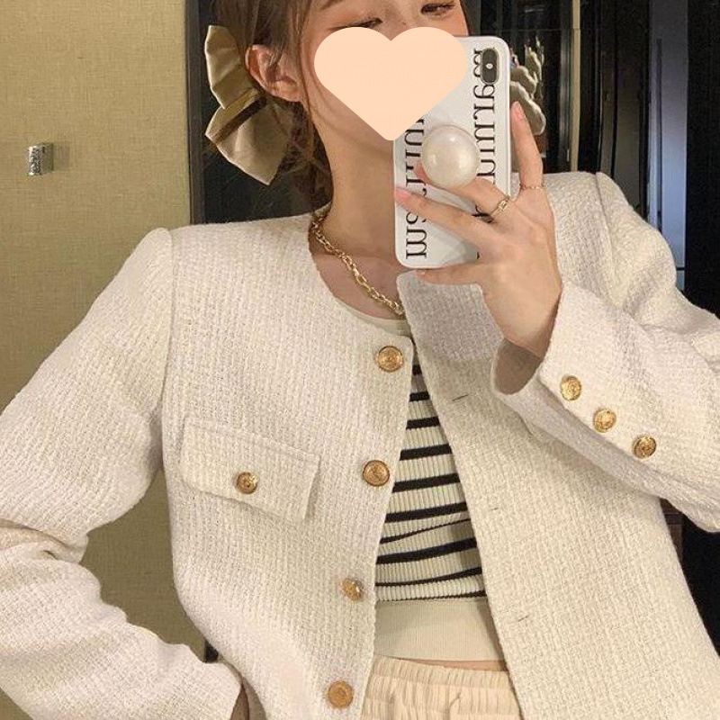 2025年春秋新款高级感圆领小香风短款外套女小个子法式粗花呢精致|undefined