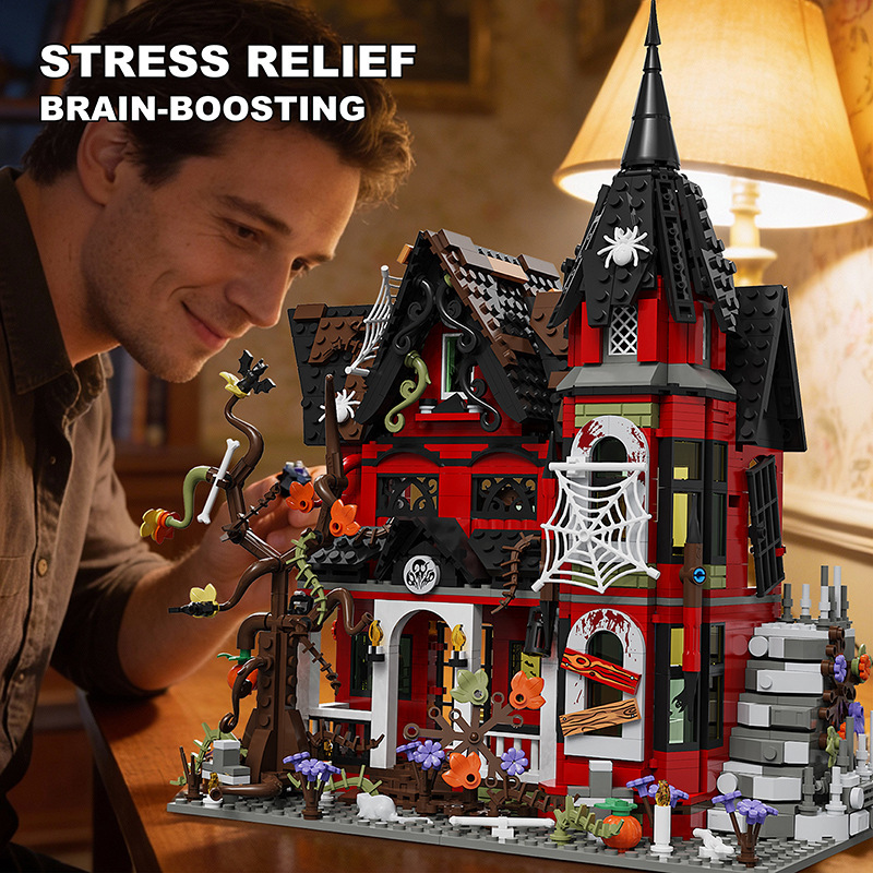 Cross-Border Halloween Limited Edition Ghost House Building Block Set Gothic Style Ghost House Assembly Model Toy Desktop Decoration Cross-Border Halloween Limited Edition Ghost House Building Block Set Gothic Style Ghost House Assembly Model Toy Desktop Decoration