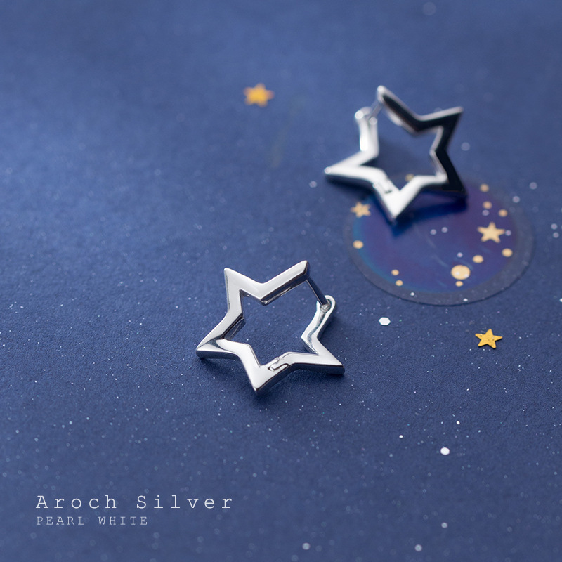 Eloch S925 plata coreana pequeña estrella percha personalidad fresca pendientes de orejas de estudiantes simplicidad adornos de orejas dulces G3744