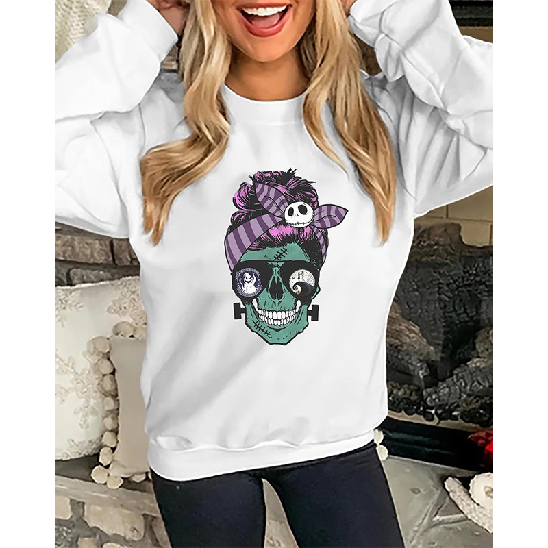 Herbst und Winter Neuer Rundhals Langarmpullover Damen Halloween Bedrucktes Oberteil_voghion.com
