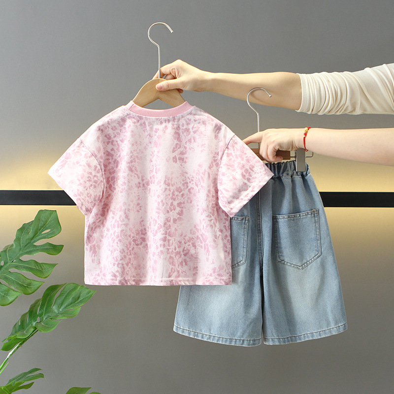 7914 traje de manga corta de verano para niños 2025 nuevos pantalones vaqueros coreanos para niños de dos piezas ropa de verano de moda para bebés