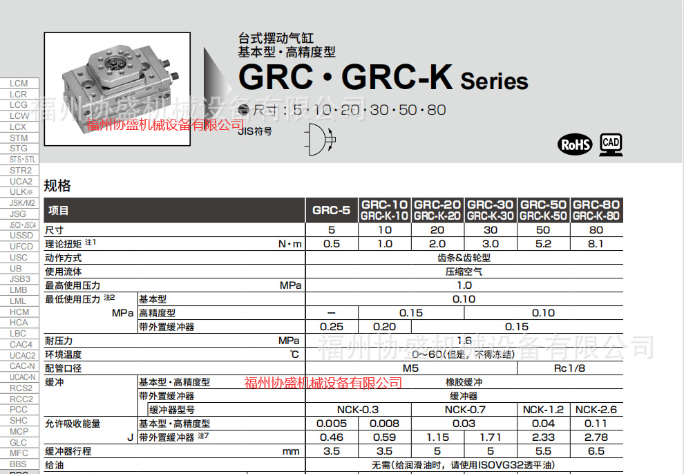 正  品GRC-10-90-T2H-D-A3/Z，CKD气缸