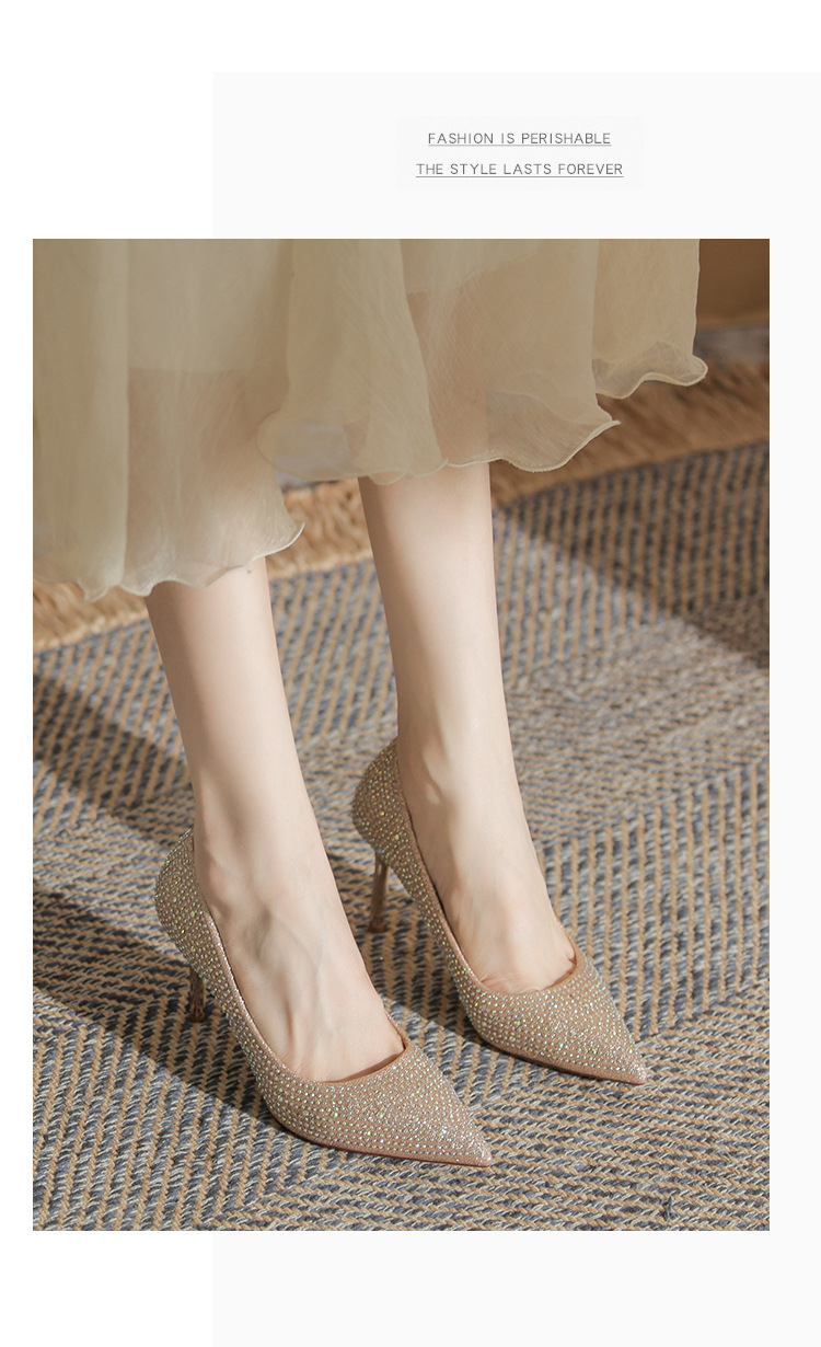 2024 New Water Diamond High Heels Women's Wedding Shoes New Versatile Bright Diamond Women's Shoes Hot Diamond Pointed Thin Heel Shoes_voghion.com